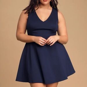 Lulu’s Bon Appetit Navy Blue Skater Dress Size Large